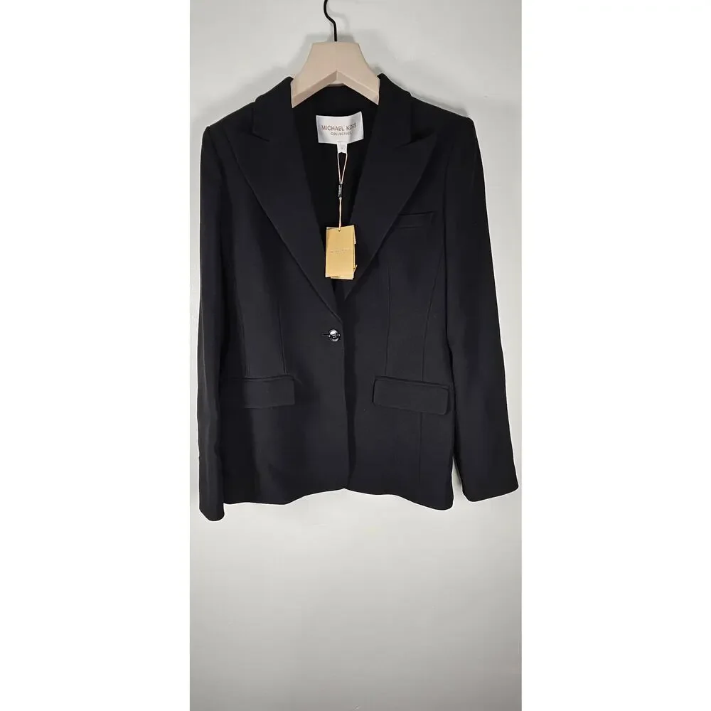 2290 Michael Kors Women Black Georginia Double Crepe‎ Blazer Jacker Size 8